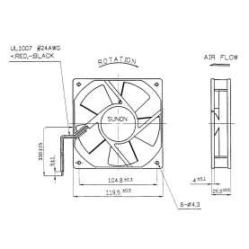 SUNON KDE1212PTB1-6A Axiallüfter, 120x120x25mm, 12V-, 4,8W, 90CFM, 44,5dBA