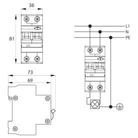 SCHELINGER GVL-A-B16 FI/LS-Schalter, 1P+N, B16A, 30mA, 6kA, N rechts