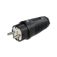 Gummi-Schutzkontaktstecker Schwarz | 16A 250VAC gerade