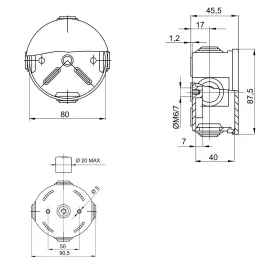 GEWISS GW44002 AP-Abzweigdose, rund, IP44, 80x40mm, grau