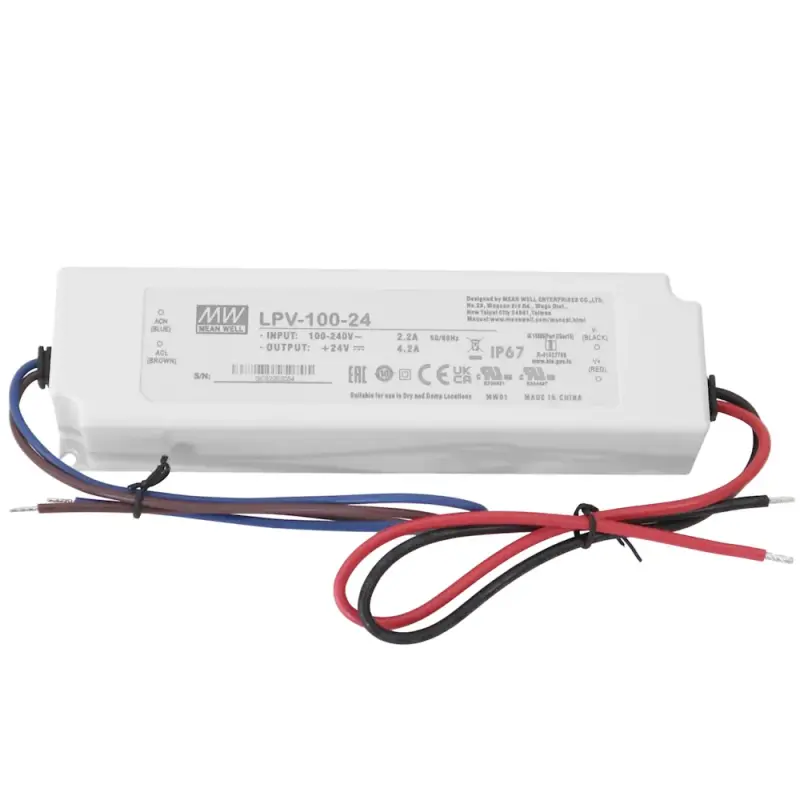 MEAN WELL LPV-100 Netzteil-Serie mit 30cm Anschlusslitzen, IP67 | 100W