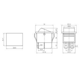 Kontroll-Wippenschalter, 30x22mm, 2-polig, EIN/AUS, 15A/250V, I/O, Schutzkappe