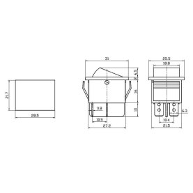 Kontroll-Wippenschalter, 30x22mm, 2-polig, EIN/AUS, 15A/250V, I/O