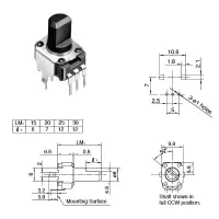 ALPS RK09K113004U Potentiometer Mittenrastung 10K lin | stehend 15mm | Achse 6mm flach