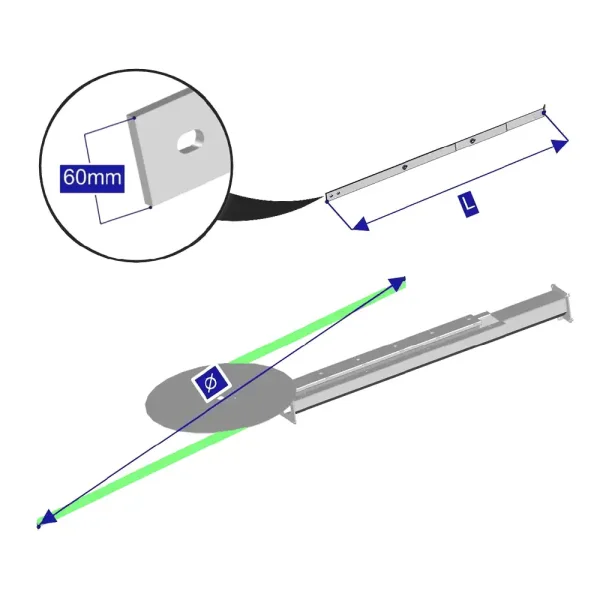 ETA Federarm, Höhe 60mm, Gesamtlänge 677mm, für Hackgut-Bodenrührwerke 1,5m