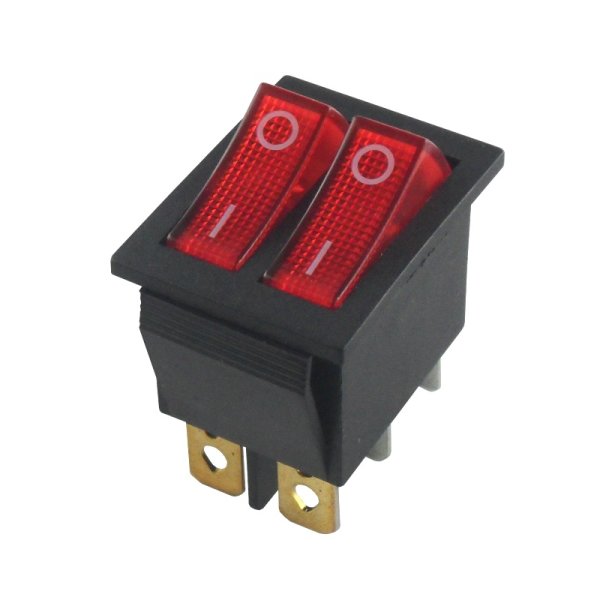 Dual-Kontroll-Wippenschalter, 30x22mm, 2-polig, EIN/AUS, 16A/250V, rot