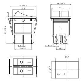 Dual-Kontroll-Wippenschalter, 30x22mm, 2-polig, EIN/AUS,...