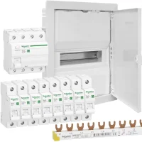 Unterputz-Verteilungsset, 1-reihig, FI-Schalter, 8x B16A