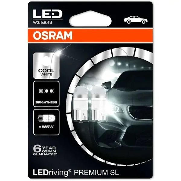 OSRAM LEDriving® PREMIUM SL W5W KFZ LED-Lampe, 12V, 1W, W2.1x9.5d, 6000K, 2 Stück