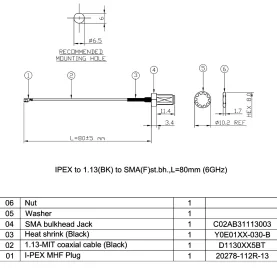 WELLSHOW Antennen-Adapterkabel, SMA Buchse & I-PEX MHF® (U.FL ) Stecker, 8cm