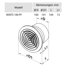 VENTS 100 PF L Abluftventilator für Rohreinschub, 100mm, 230V~, 14W, weiß