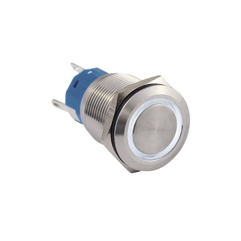 Wasserdicht IP67 22mm Drucktaster LED weiß als Schalter Edelstahl 